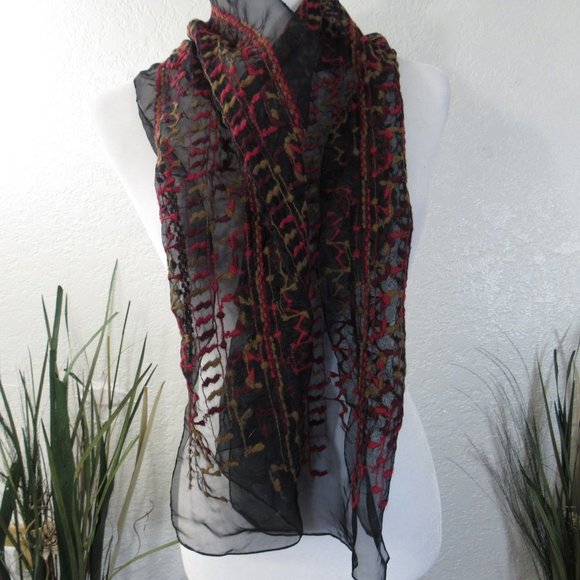 Geometric Design Black Pink Wine Tan Scarf Wrap - Picture 3 of 4